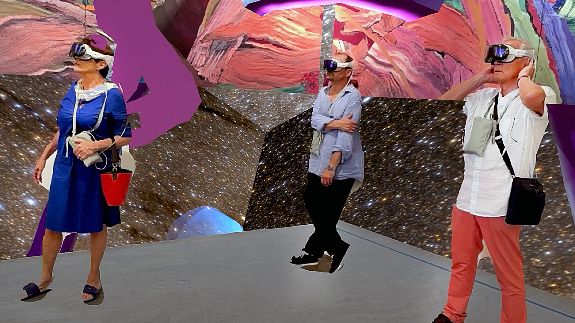 Three visitors share the same augmented world.