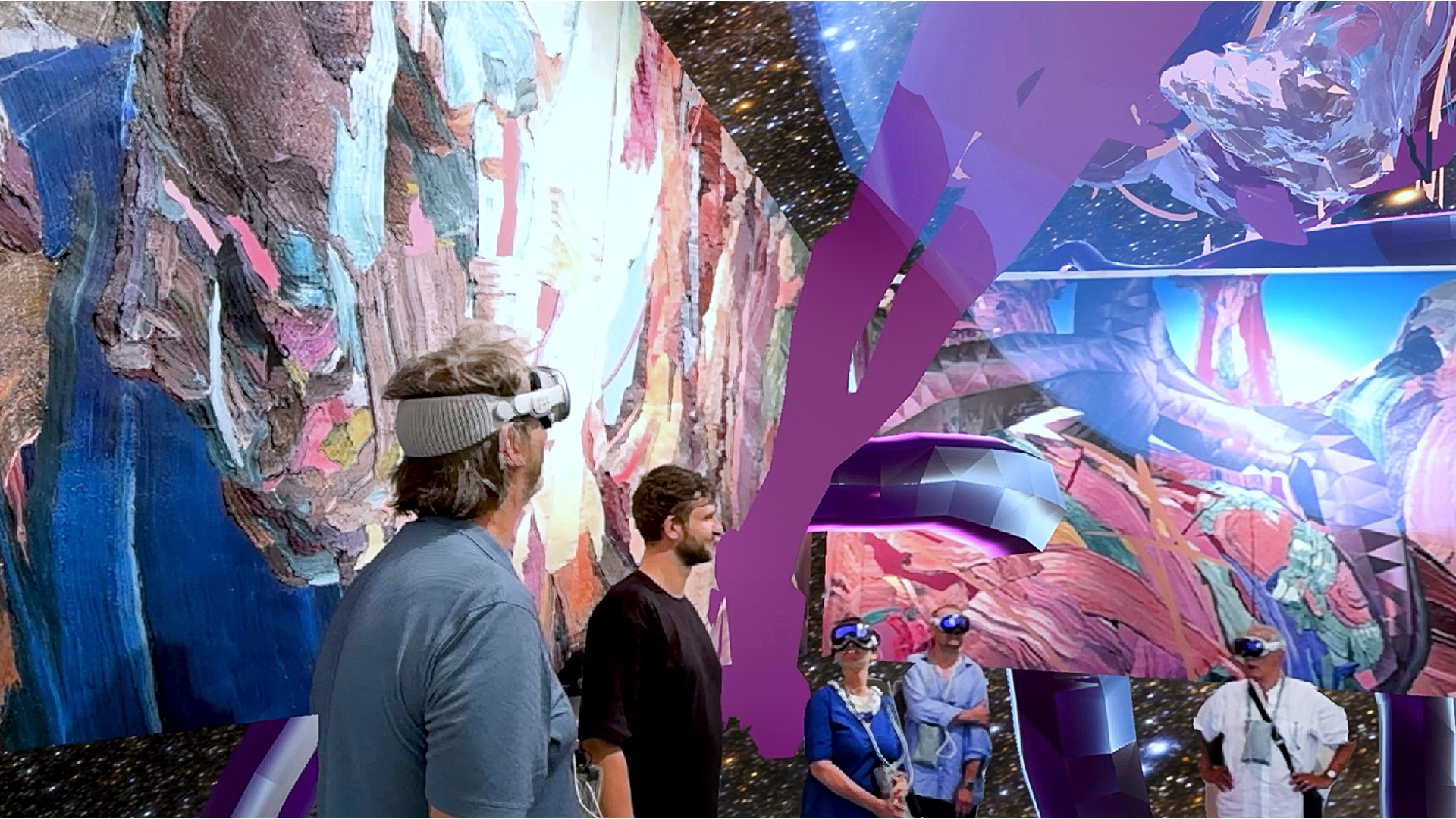 Visitors wearing Apple Vision Pro share the same augmented world at once.